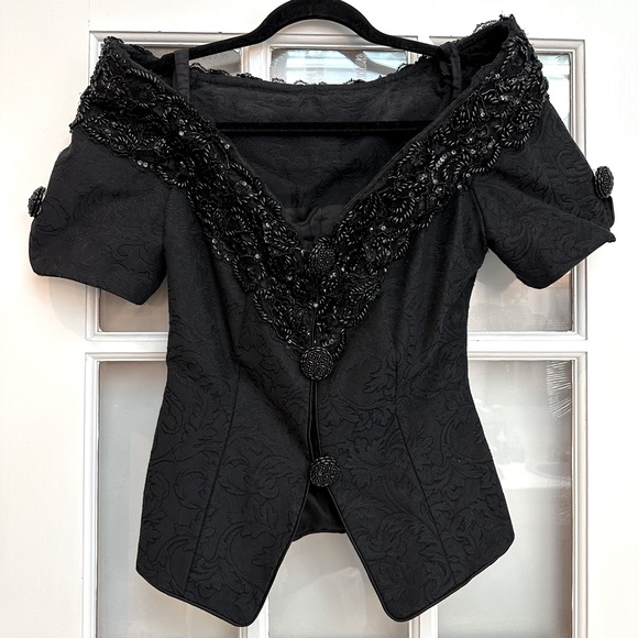 Vintage Karen Lawrence 80’s Corset Goth Formal Beaded Sequin Jacket Size 4 Small - Picture 1 of 16